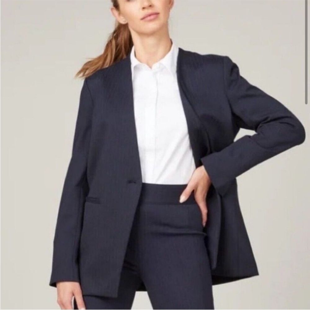 SPANX Perfect Collarless Striped Blazer in Navy  M NWOT